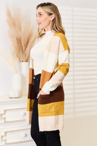 Thumbnail for Woven Right Color Block Dropped Shoulder Cardigan