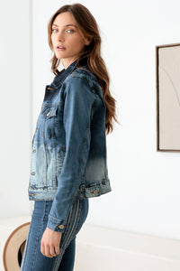 Thumbnail for Faded Blue Front Pockets Silver Buttons Denim Jacket