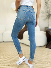 Thumbnail for Judy Blue Full Size Mid Rise Destroy & Cuff Skinny Jeans