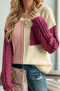 Thumbnail for Double Take Full Size Color Block Drop Shoulder Sweater