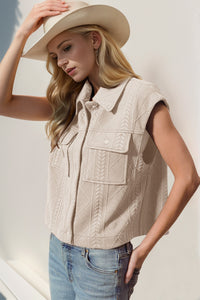 Thumbnail for Double Take Snap Down Texture Crop Vest