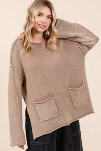 Thumbnail for Mittoshop Mineral Wash Patch Pocket Cut Edge Sweater