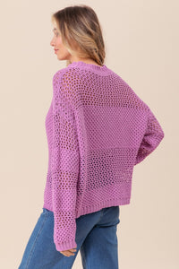 Thumbnail for BiBi Openwork Long Sleeve Knit Top