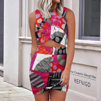 Thumbnail for Shabella Geometric Multicolor Mock Neck Navel-Baring Mini Dress