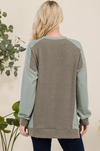 Thumbnail for Celeste Full Size High-Low Contrast Round Neck Sweatshirt