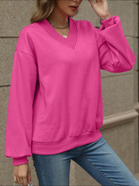 Thumbnail for V-Neck Long Sleeve Dropped Shoulder Sweatshirt