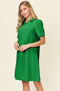 Thumbnail for Double Take Full Size Texture Collared Neck Short Sleeve Dress