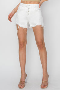 Thumbnail for RISEN Button Fly Frayed Hem Denim Shorts