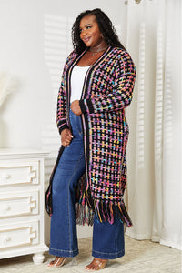 Thumbnail for Angel Wings Full Size Multicolored Open Front Fringe Hem Cardigan