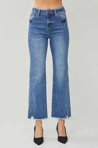 Thumbnail for RISEN High Waist Raw Hem Slit Straight Jeans