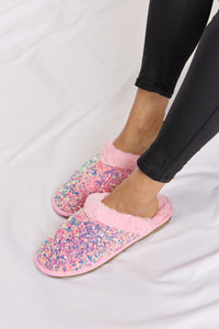 Thumbnail for Forever Link Sequin Plush Round Toe Slippers