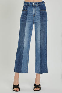 Thumbnail for RISEN Full Size Mid-Rise Waist Two-Tones Jeans with Pockets