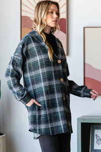 Thumbnail for Heimish Plaid Button Down Long Sleeve Hooded Cardigan