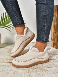 Thumbnail for Faux Fur Round Toe Flat Sneakers