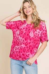 Thumbnail for BOMBOM Leopard V-Neck Short Sleeve T-Shirt