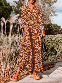 Thumbnail for Leopard Buttoned Maxi Dress