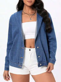 Thumbnail for Button Up Hooded Denim Top