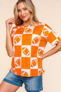 Thumbnail for Haptics Football Checkered Print Short Sleeve T-Shirt