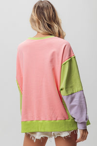 Thumbnail for BiBi Washed Color Block Sweatshirt