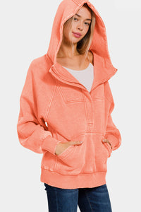 Thumbnail for Zenana Acid Wash Fleece Kangaroo Hoodie