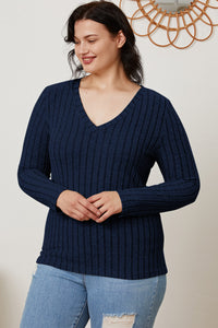 Thumbnail for Basic Bae Full Size Ribbed V-Neck Long Sleeve T-Shirt