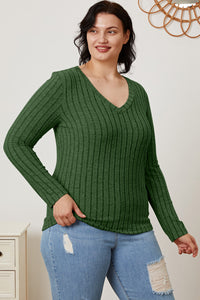 Thumbnail for Basic Bae Full Size Ribbed V-Neck Long Sleeve T-Shirt