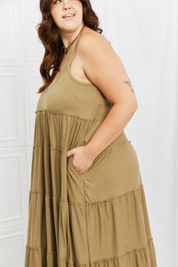 Thumbnail for Zenana Full Size Spaghetti Strap Tiered Dress with Pockets in Khaki