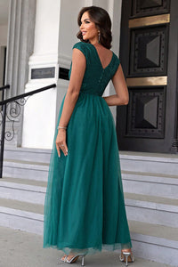 Thumbnail for Sequin V-Neck Mesh Maxi Dress