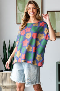 Thumbnail for HOPELY Full Size Floral Round Neck Side Slit T-Shirt