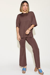 Thumbnail for Basic Bae Full Size Bamboo Drop Shoulder T-Shirt and Flare Pants Set