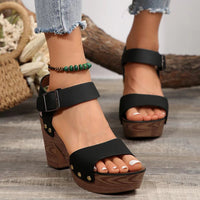 Thumbnail for Peep Toe Block Heel Sandals