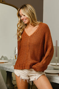 Thumbnail for BiBi V-Neck Cable Knit Sweater