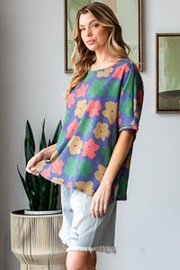 Thumbnail for HOPELY Full Size Floral Round Neck Side Slit T-Shirt