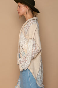 Thumbnail for POL Oversize Lace Button-Down Shirt