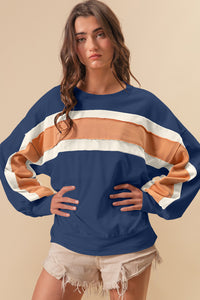 Thumbnail for BiBi French Terry Color Block Cut Edge Detail Sweatshirt