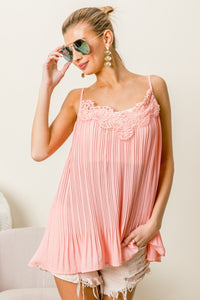 Thumbnail for BiBi Front Lace Detailed Pleated Chiffon Cami