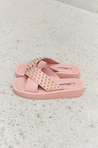 Thumbnail for Forever Link Studded Cross Strap Sandals in Blush