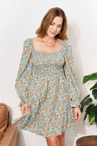 Thumbnail for Honey Floral Smocked Flounce Sleeve Square Neck Dress