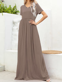 Thumbnail for Round Neck Short Sleeve Maxi Dress with Pockets