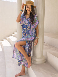 Thumbnail for V-Neck Printed Slit Maxi Dress