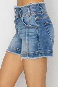 Thumbnail for RISEN High Rise Seam Detailed Raw Edge Denim Shorts