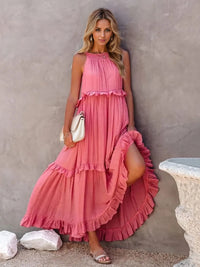 Thumbnail for Ruffled Sleeveless Tiered Maxi Dress with Pockets