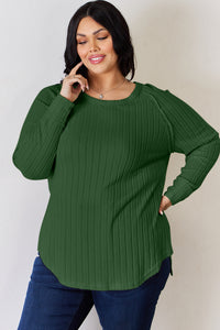 Thumbnail for Basic Bae Full Size Ribbed Round Neck Slit T-Shirt