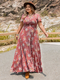 Thumbnail for Plus Size Floral Slit Ruffle Hem Dress