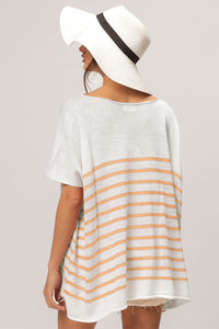 Thumbnail for BiBi V Neck Striped Short Sleeve Top