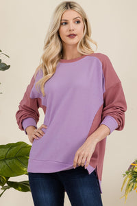 Thumbnail for Celeste Full Size High-Low Contrast Round Neck Sweatshirt