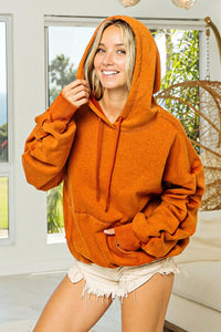 Thumbnail for BiBi Ruched Long Sleeve Washed Fleece Hoodie