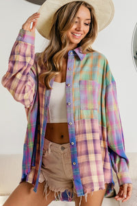 Thumbnail for BiBi Plaid Color Block Button Up Shirt