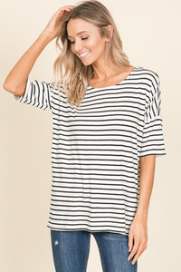 Thumbnail for BOMBOM Striped Round Neck T-Shirt