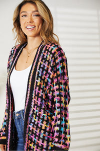 Thumbnail for Angel Wings Full Size Multicolored Open Front Fringe Hem Cardigan